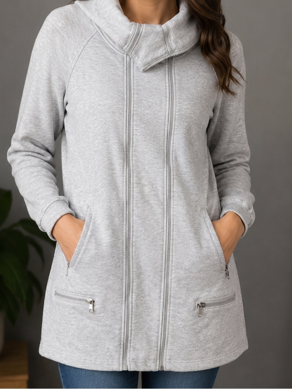 Triple Five Soul NYC Gray Longline Zip Up Hoodie Jacket Medium